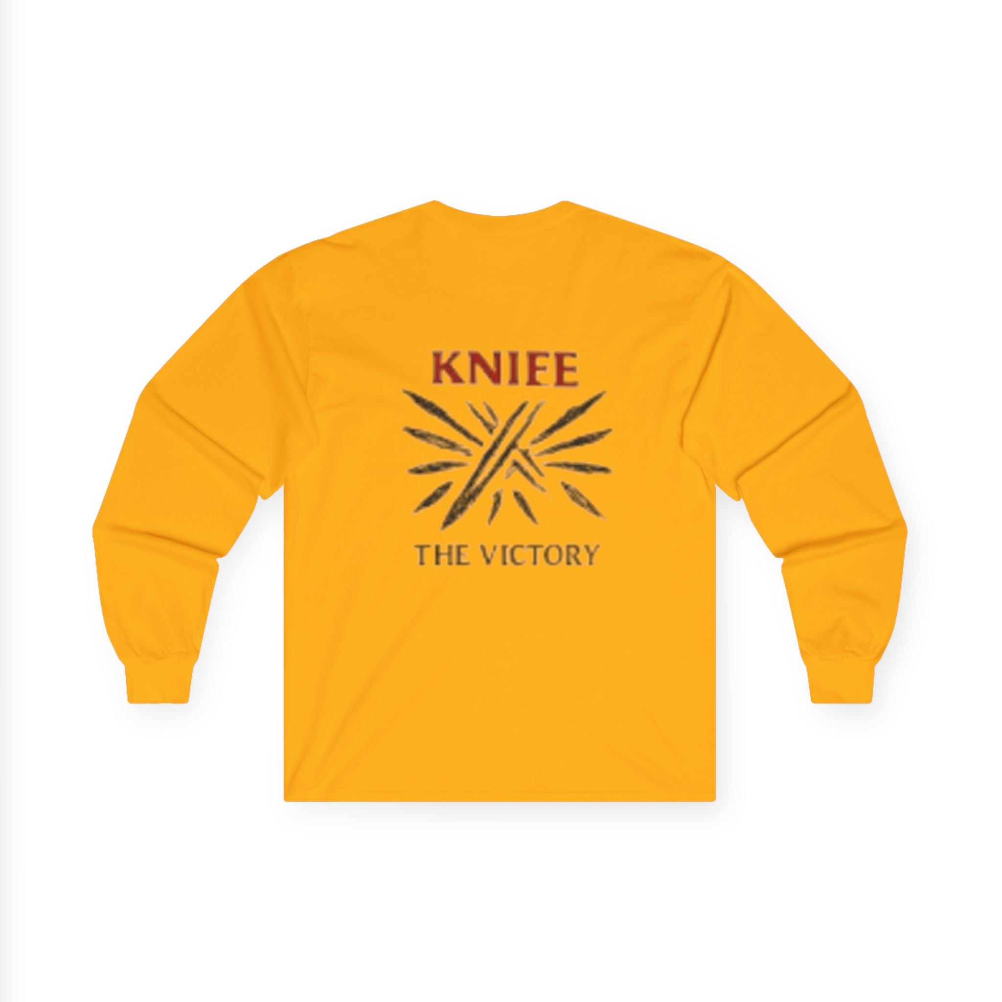 Trapmass Knife The Victory Long Sleeve Tee — Gothic Crest Graphic Shirt