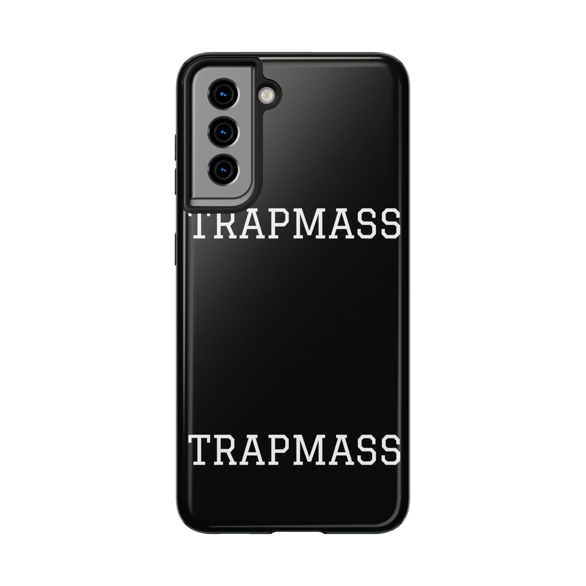 TRAPMASS Bold Text Tough Phone Case — Durable Black Protective Cover for Hip Hop Fans