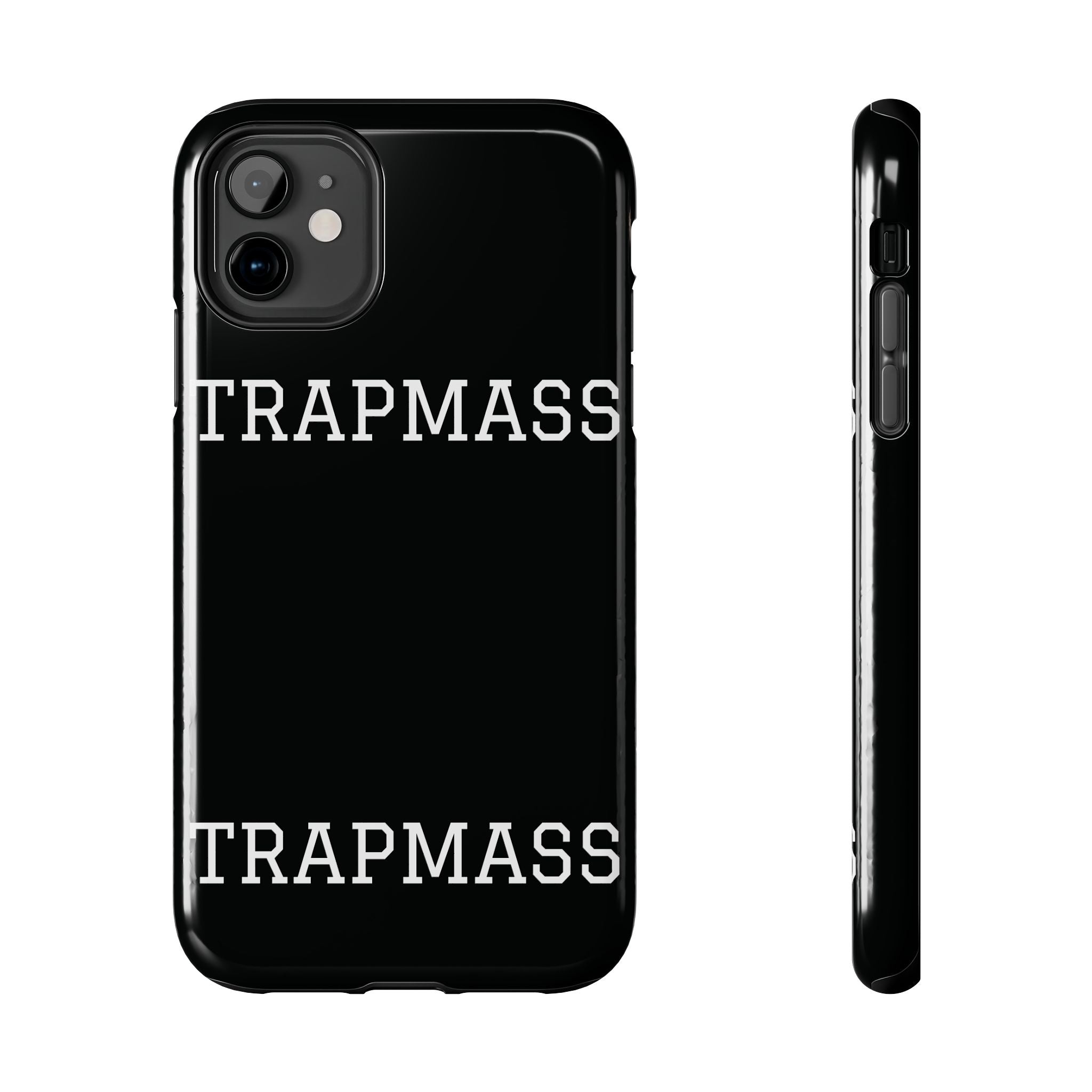 TRAPMASS Bold Text Tough Phone Case — Durable Black Protective Cover for Hip Hop Fans