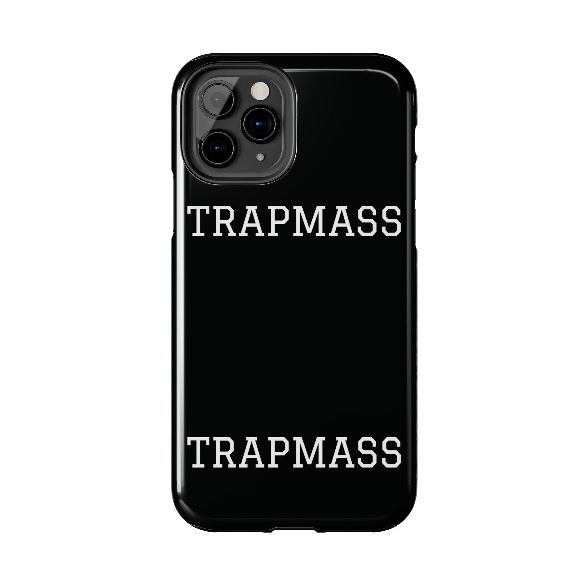 TRAPMASS Bold Text Tough Phone Case — Durable Black Protective Cover for Hip Hop Fans