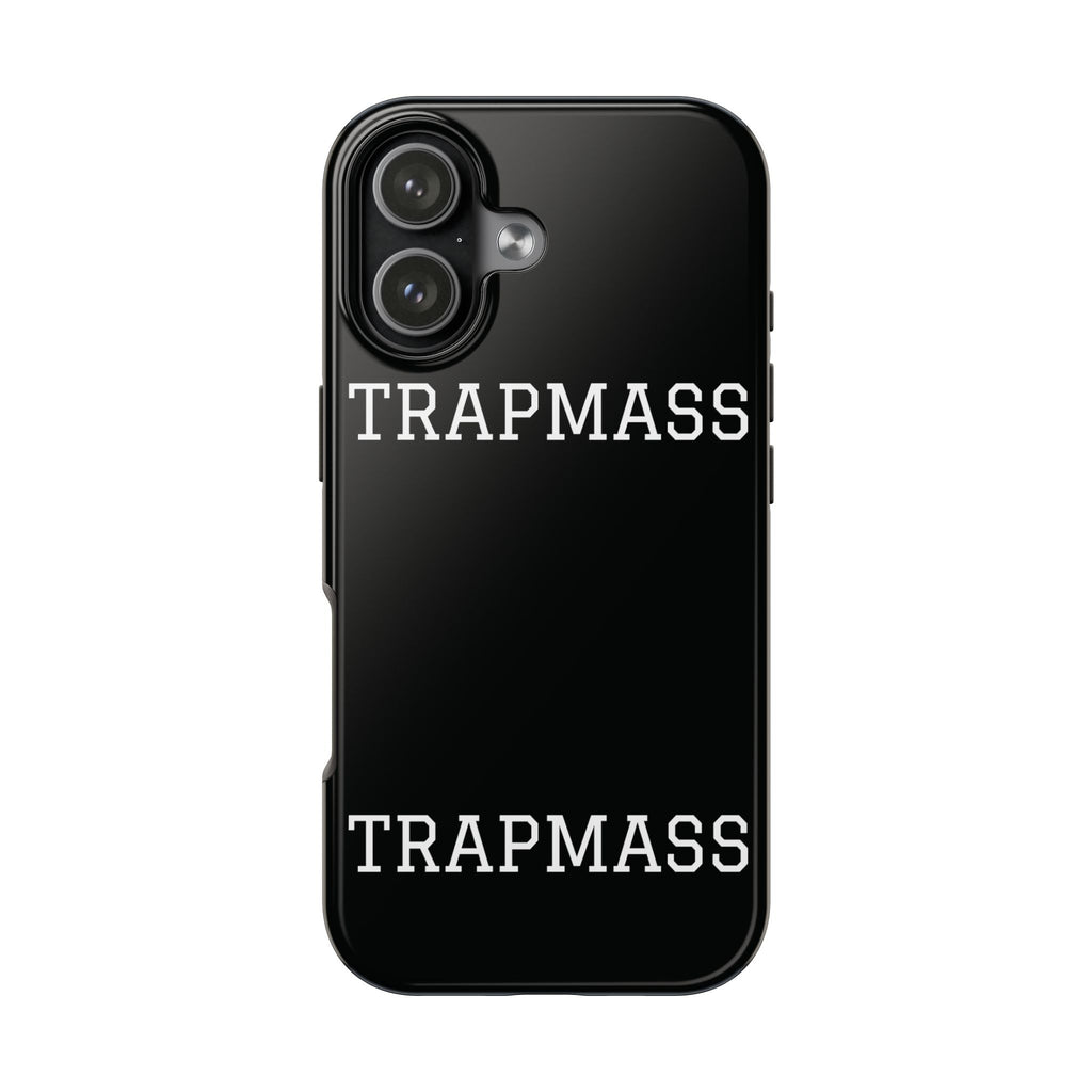 TRAPMASS Bold Text Tough Phone Case — Durable Black Protective Cover for Hip Hop Fans
