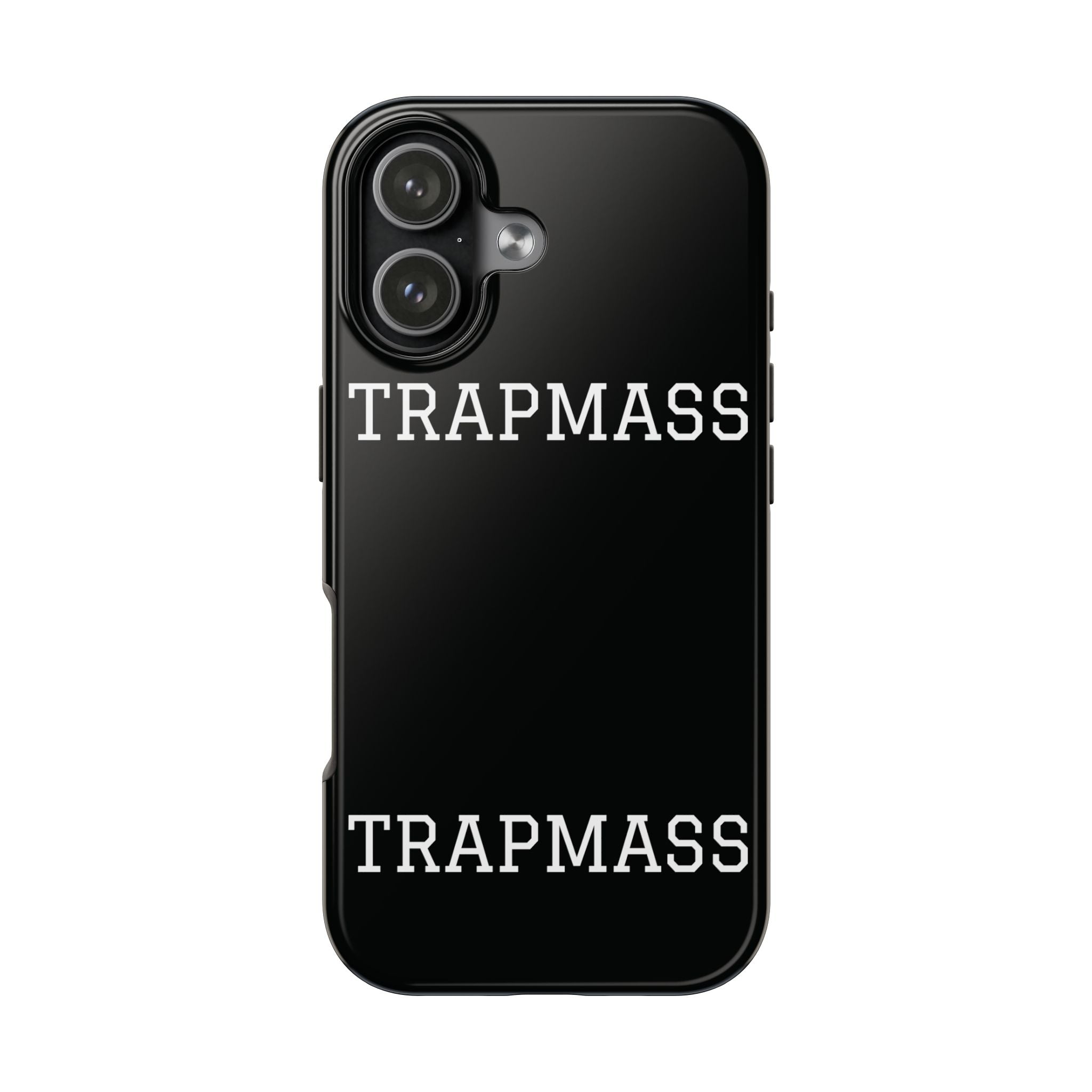 TRAPMASS Bold Text Tough Phone Case — Durable Black Protective Cover for Hip Hop Fans