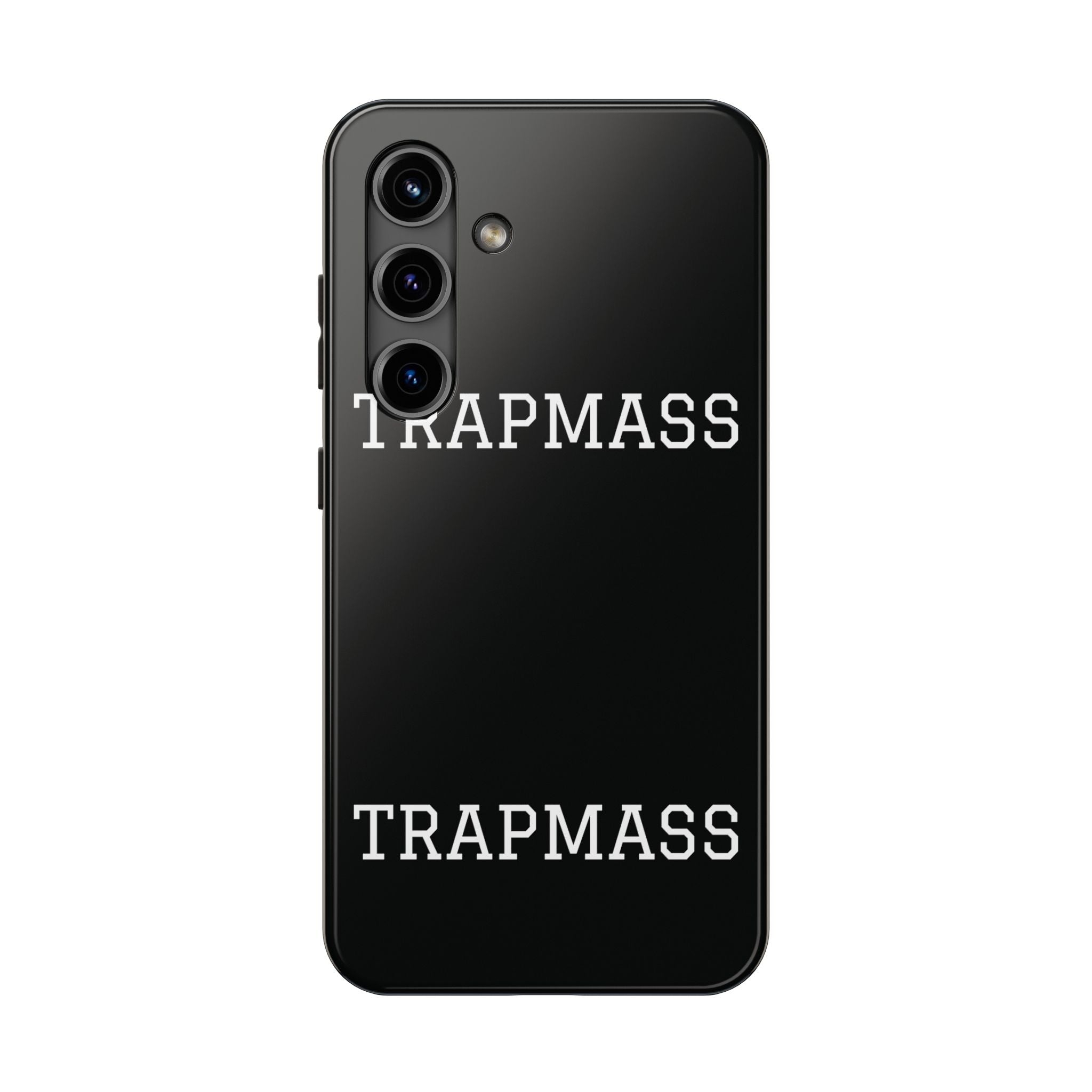 TRAPMASS Bold Text Tough Phone Case — Durable Black Protective Cover for Hip Hop Fans