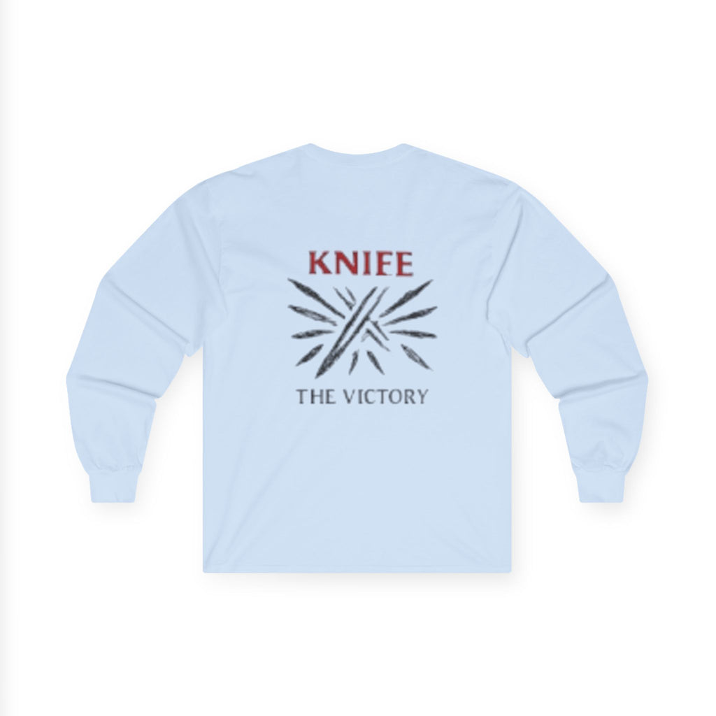 Trapmass Knife The Victory Long Sleeve Tee — Gothic Crest Graphic Shirt