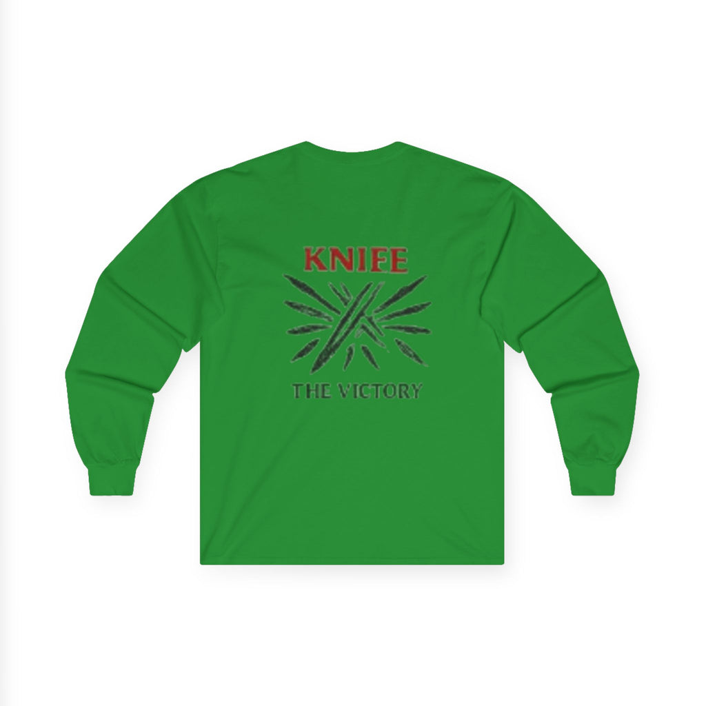 Trapmass Knife The Victory Long Sleeve Tee — Gothic Crest Graphic Shirt