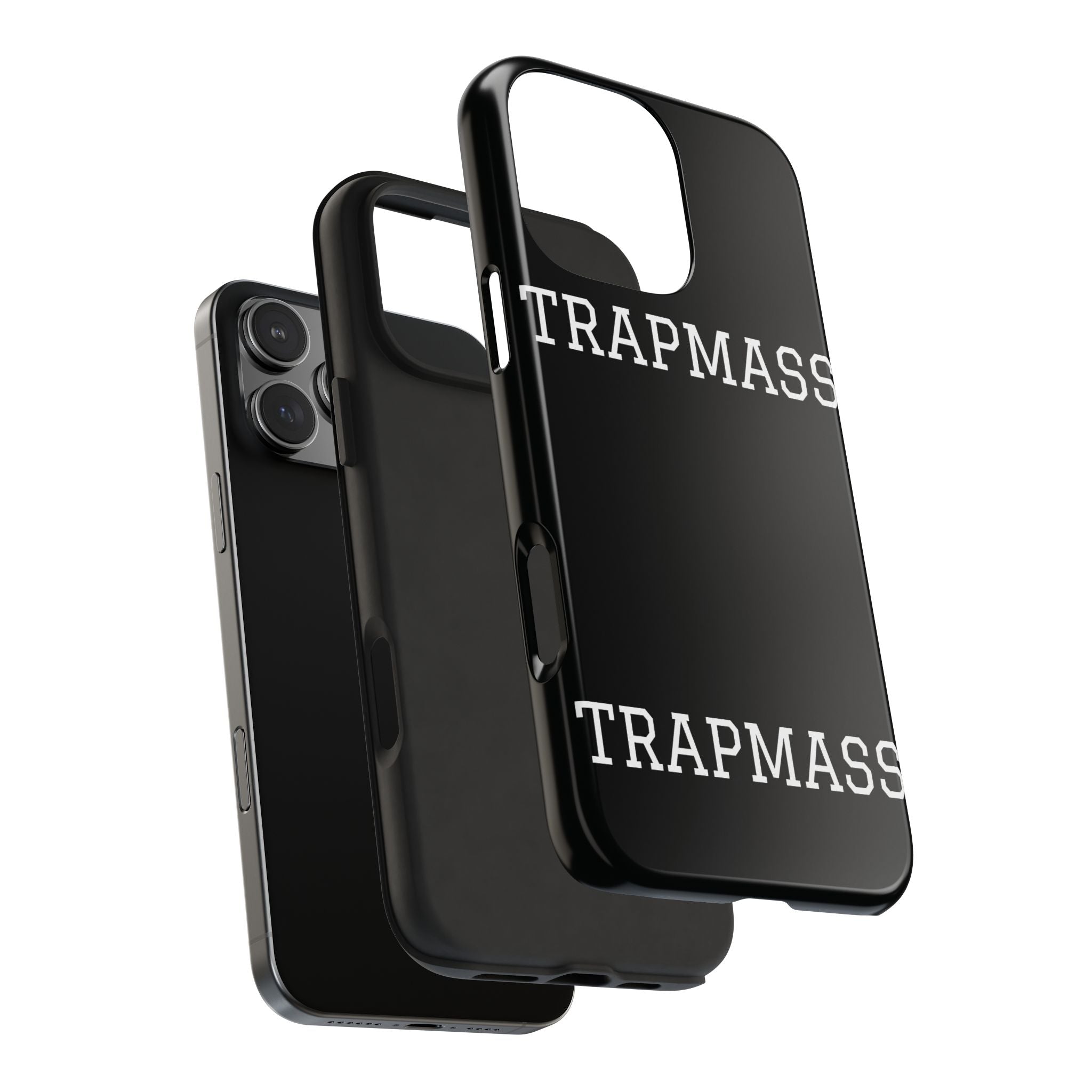 TRAPMASS Bold Text Tough Phone Case — Durable Black Protective Cover for Hip Hop Fans