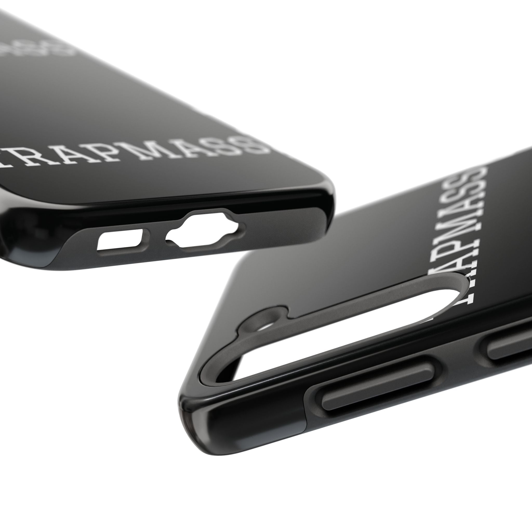TRAPMASS Bold Text Tough Phone Case — Durable Black Protective Cover for Hip Hop Fans