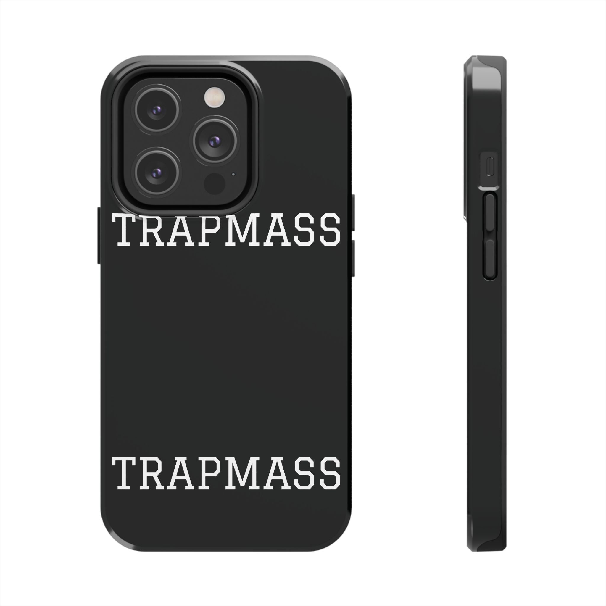 TRAPMASS Bold Text Tough Phone Case — Durable Black Protective Cover for Hip Hop Fans