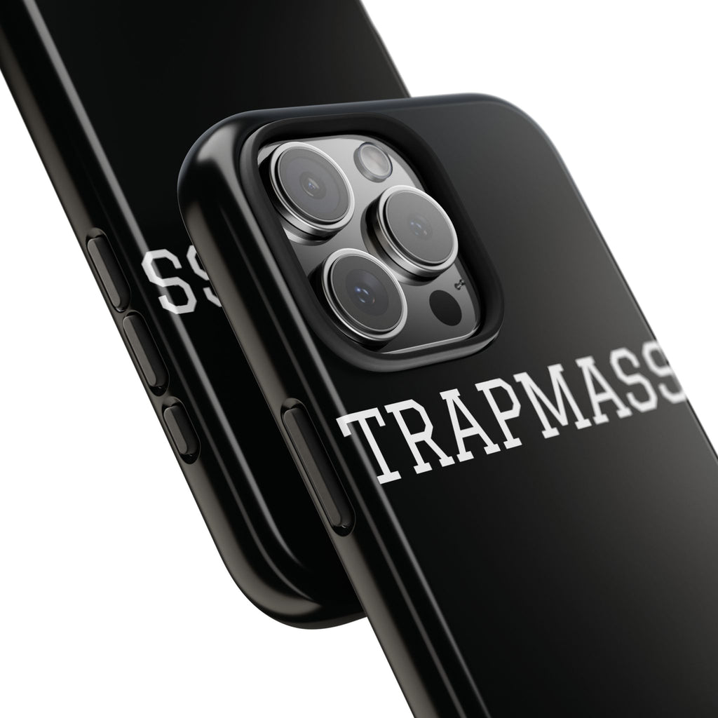 TRAPMASS Bold Text Tough Phone Case — Durable Black Protective Cover for Hip Hop Fans