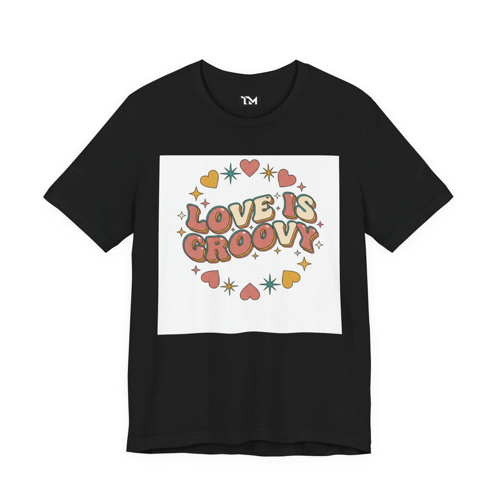 Love Is Groovy T-Shirt | Retro Valentine 70s Bubble Font, Dusty Rose Teal