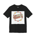 Love Is Groovy T-Shirt | Retro Valentine 70s Bubble Font, Dusty Rose Teal