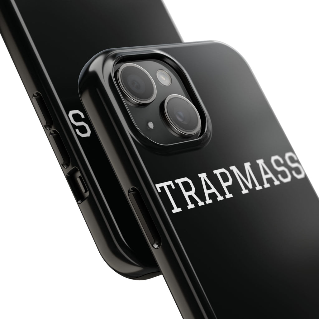 TRAPMASS Bold Text Tough Phone Case — Durable Black Protective Cover for Hip Hop Fans