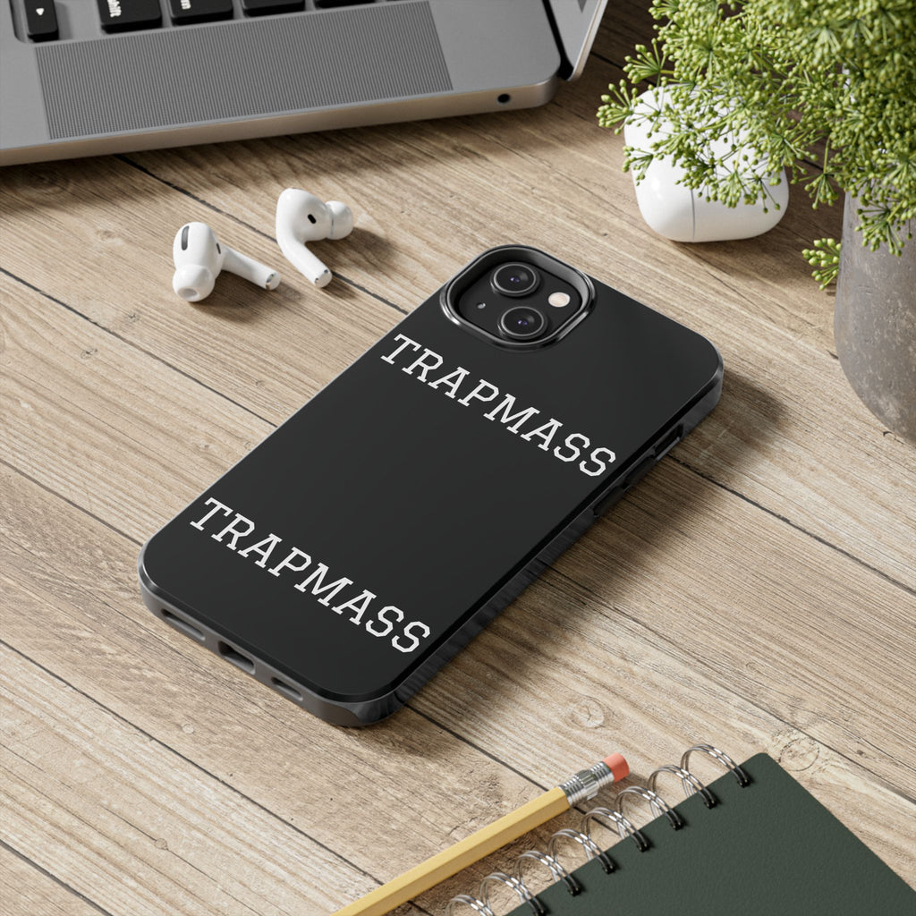 TRAPMASS Bold Text Tough Phone Case — Durable Black Protective Cover for Hip Hop Fans