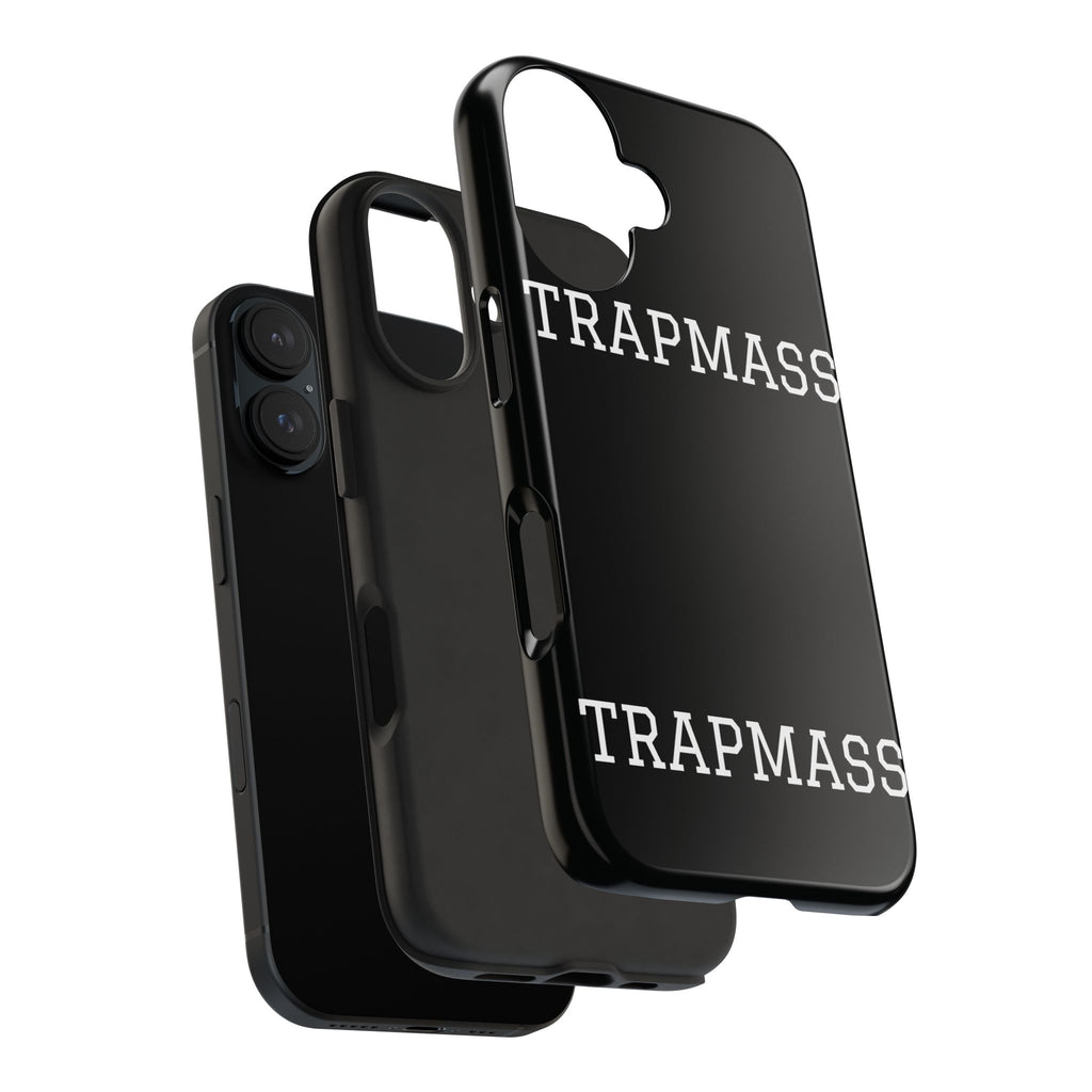 TRAPMASS Bold Text Tough Phone Case — Durable Black Protective Cover for Hip Hop Fans