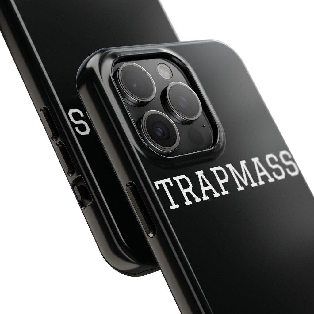 TRAPMASS Bold Text Tough Phone Case — Durable Black Protective Cover for Hip Hop Fans