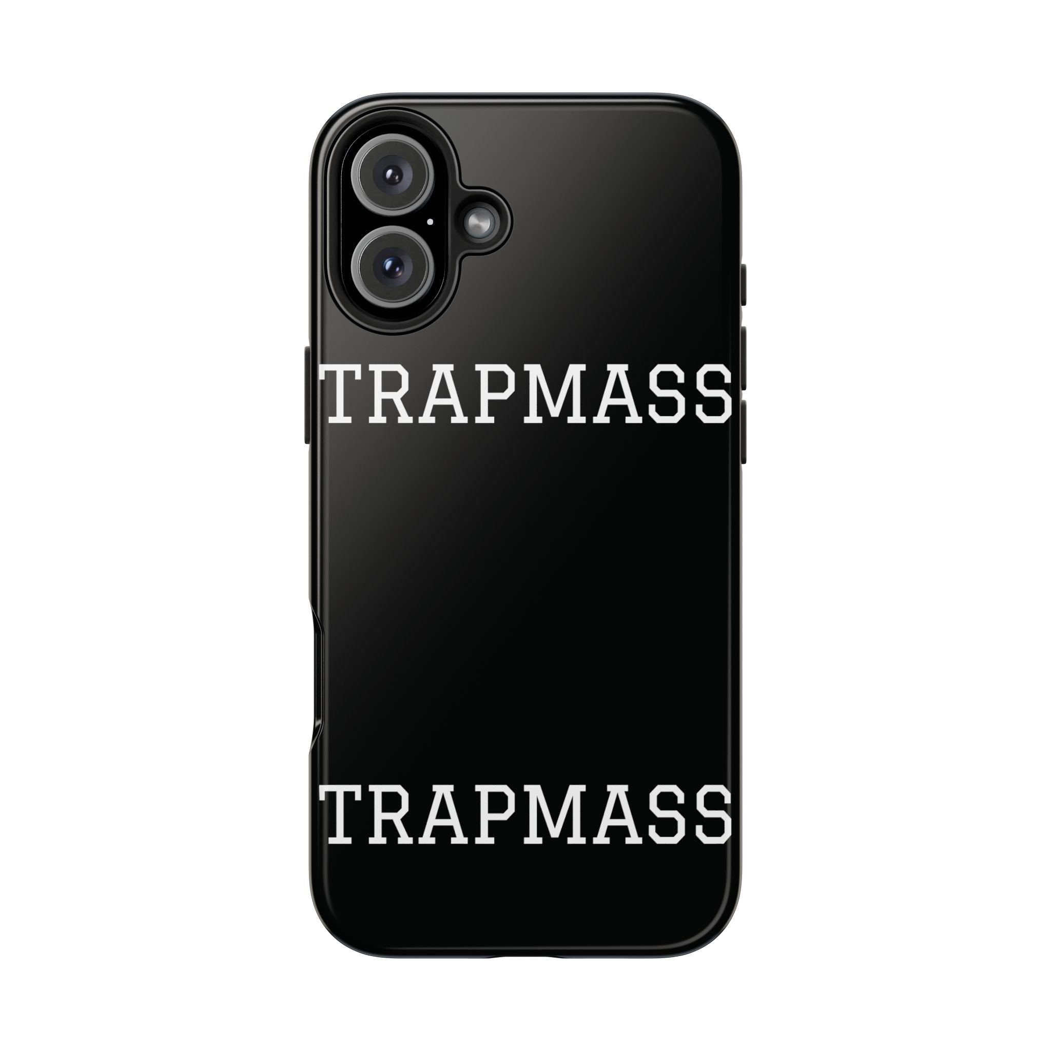 TRAPMASS Bold Text Tough Phone Case — Durable Black Protective Cover for Hip Hop Fans