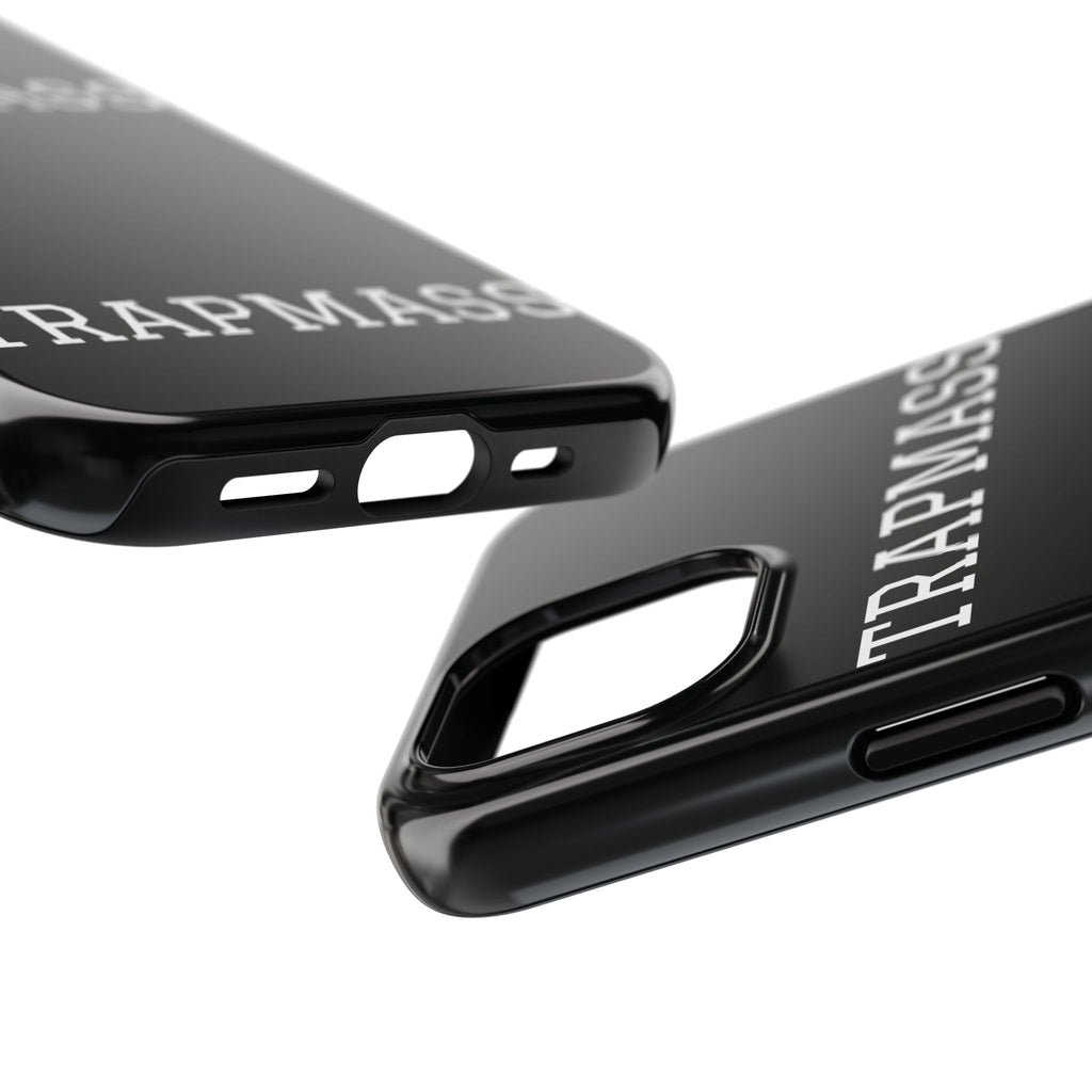 TRAPMASS Bold Text Tough Phone Case — Durable Black Protective Cover for Hip Hop Fans