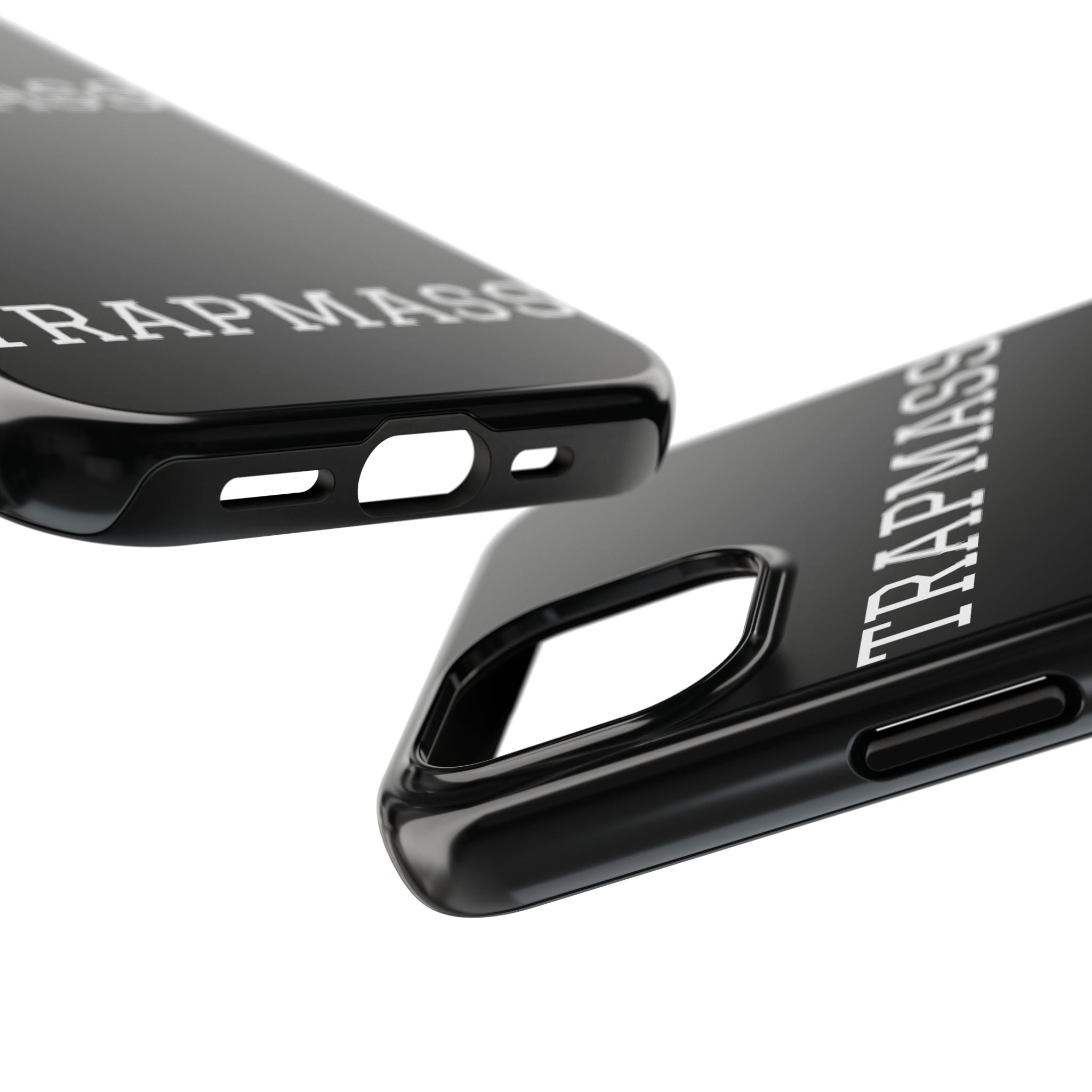 TRAPMASS Bold Text Tough Phone Case — Durable Black Protective Cover for Hip Hop Fans