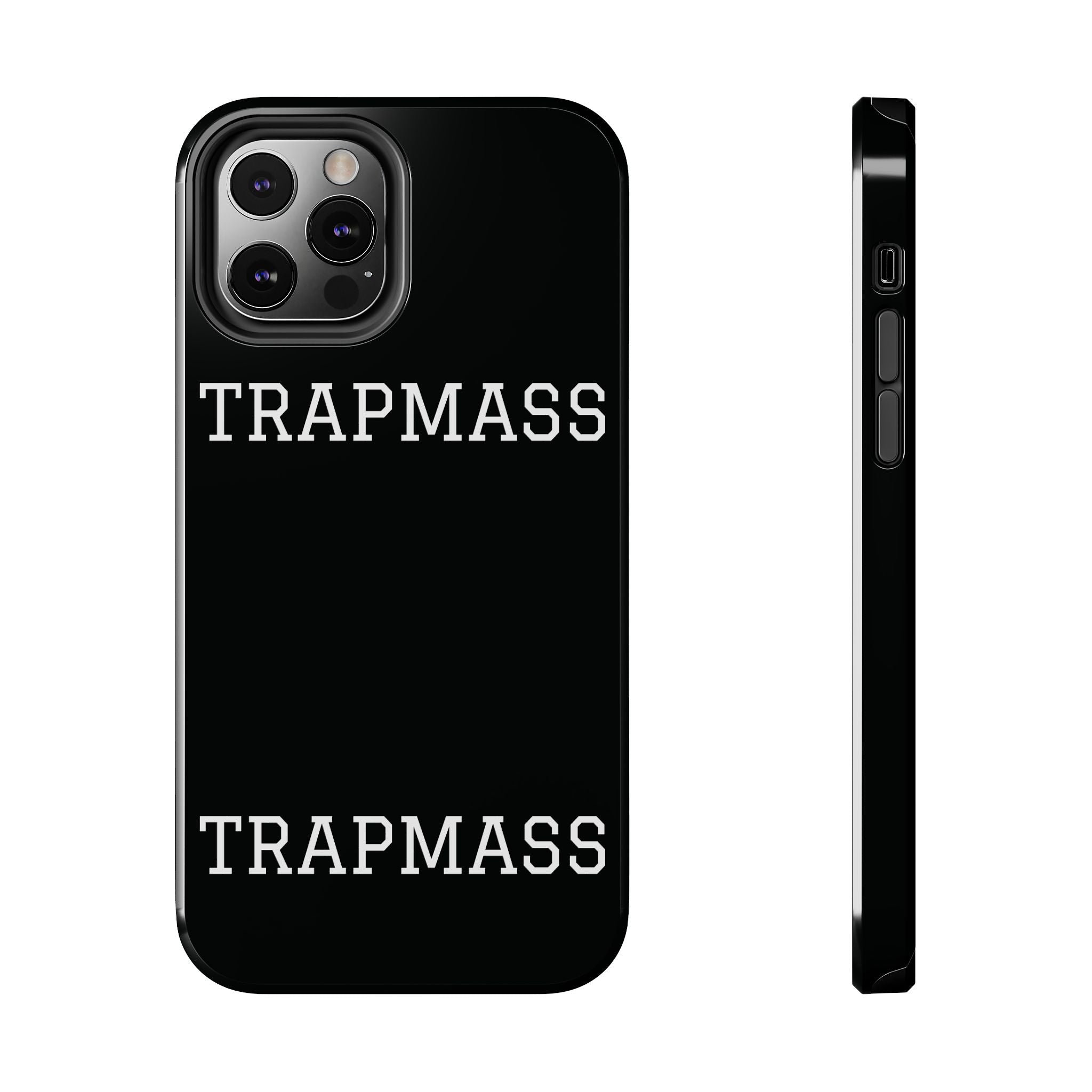 TRAPMASS Bold Text Tough Phone Case — Durable Black Protective Cover for Hip Hop Fans