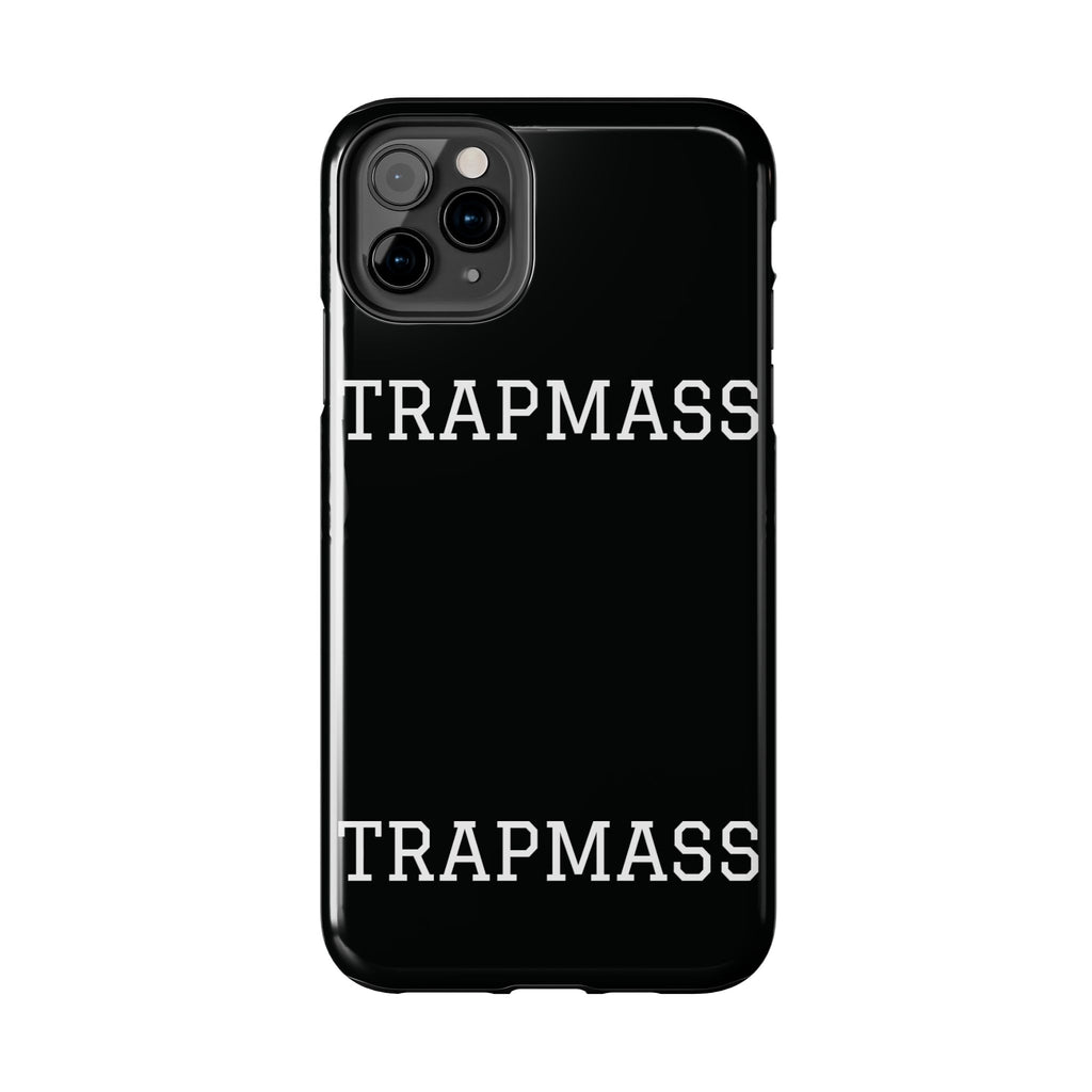 TRAPMASS Bold Text Tough Phone Case — Durable Black Protective Cover for Hip Hop Fans