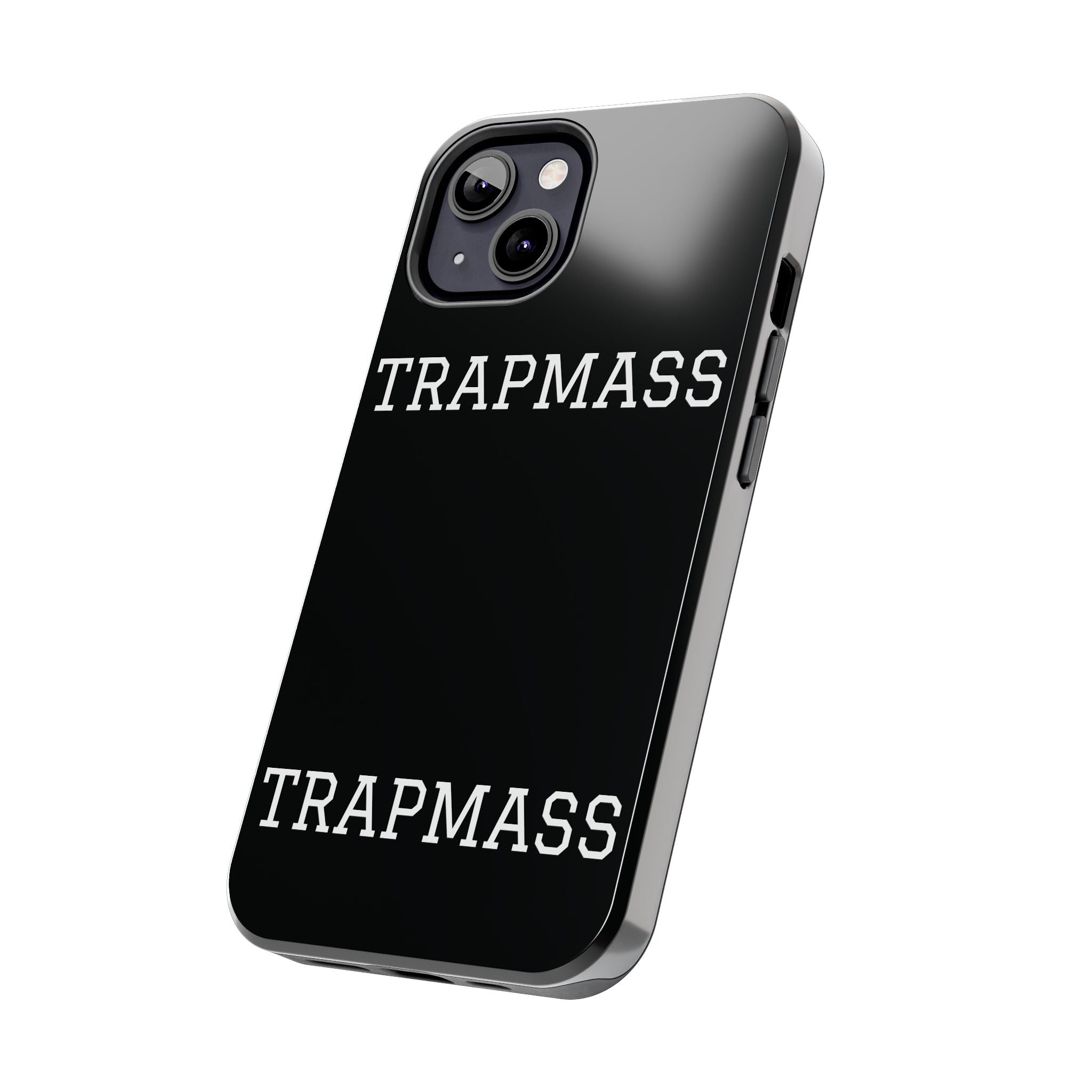 TRAPMASS Bold Text Tough Phone Case — Durable Black Protective Cover for Hip Hop Fans