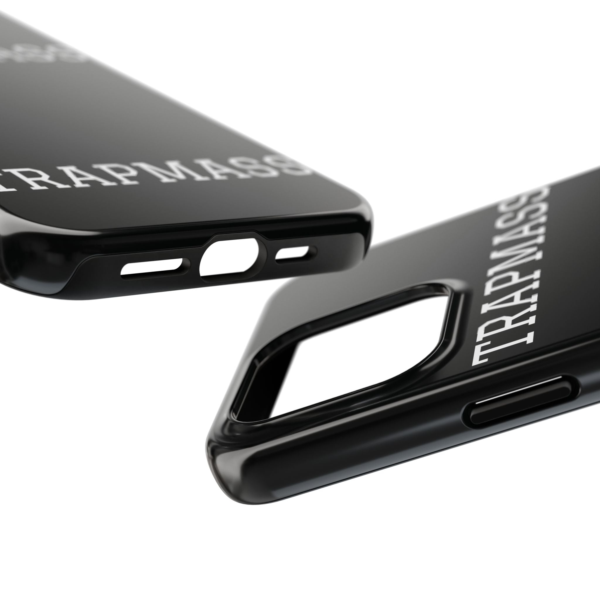 TRAPMASS Bold Text Tough Phone Case — Durable Black Protective Cover for Hip Hop Fans