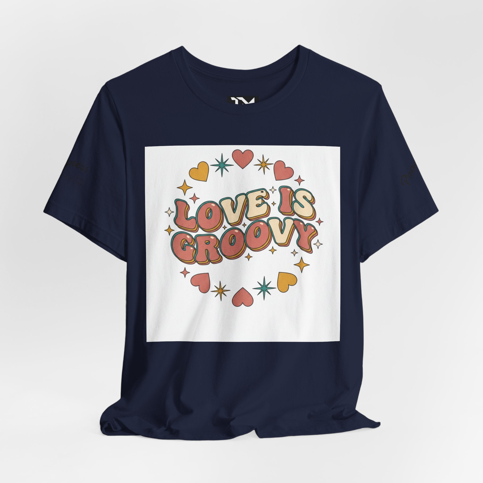 Love Is Groovy T-Shirt | Retro Valentine 70s Bubble Font, Dusty Rose Teal