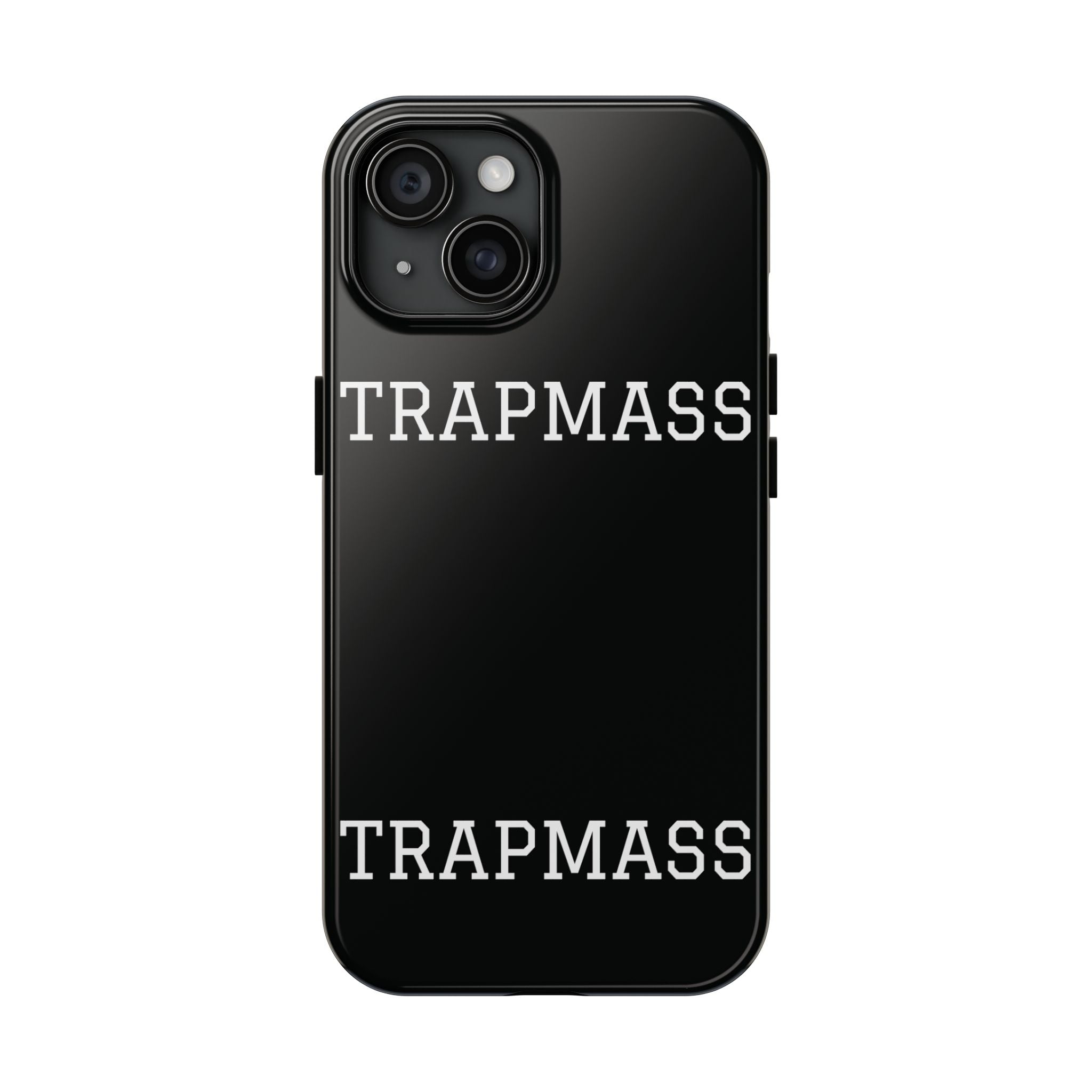 TRAPMASS Bold Text Tough Phone Case — Durable Black Protective Cover for Hip Hop Fans