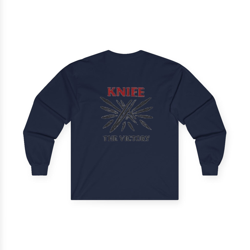 Trapmass Knife The Victory Long Sleeve Tee — Gothic Crest Graphic Shirt