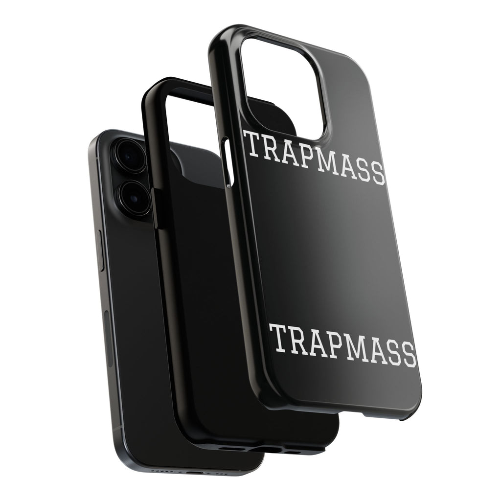 TRAPMASS Bold Text Tough Phone Case — Durable Black Protective Cover for Hip Hop Fans