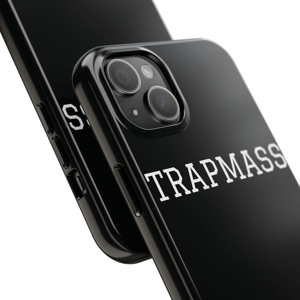 TRAPMASS Bold Text Tough Phone Case — Durable Black Protective Cover for Hip Hop Fans