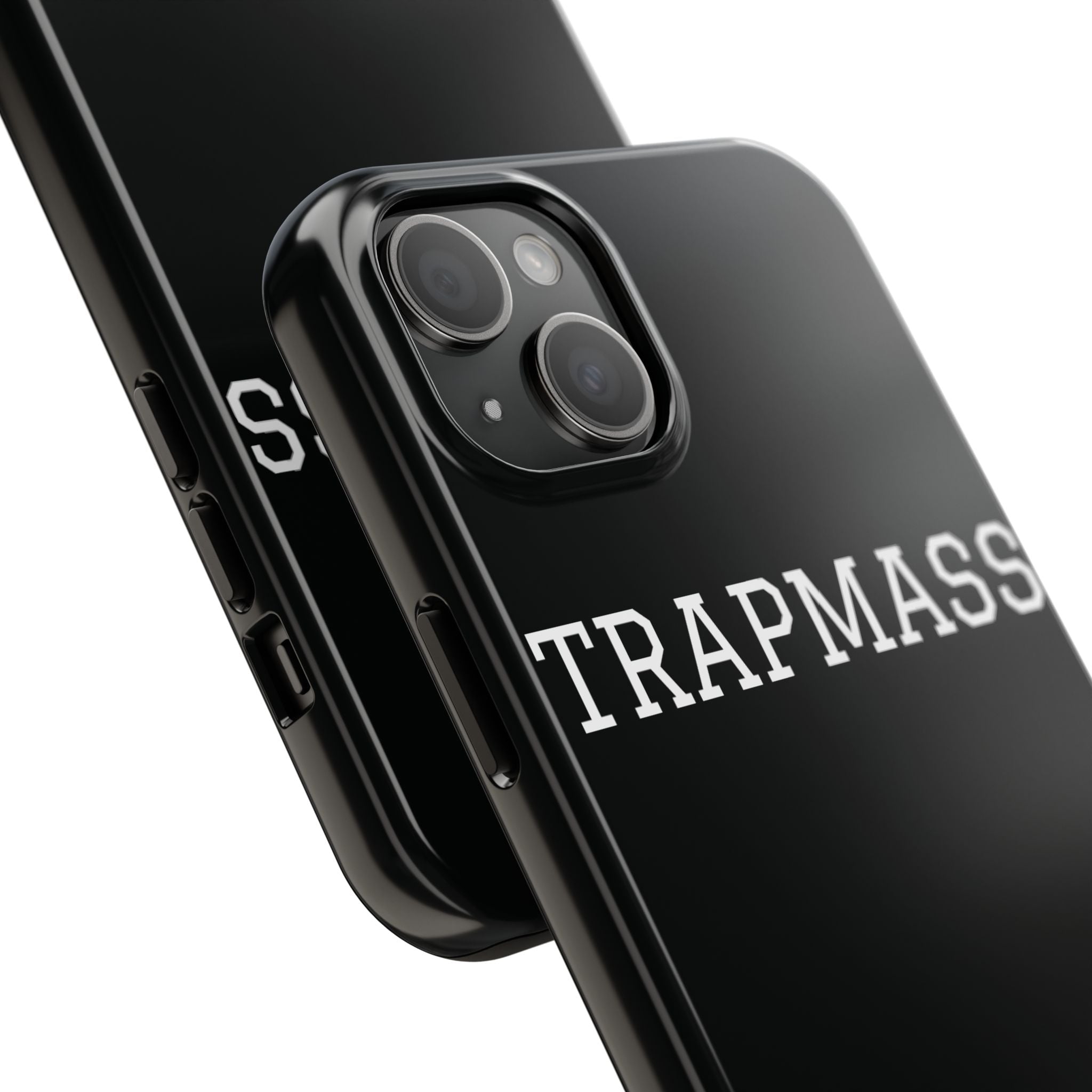 TRAPMASS Bold Text Tough Phone Case — Durable Black Protective Cover for Hip Hop Fans