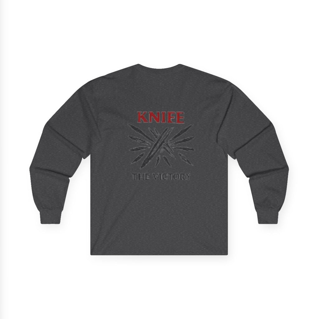 Trapmass Knife The Victory Long Sleeve Tee — Gothic Crest Graphic Shirt