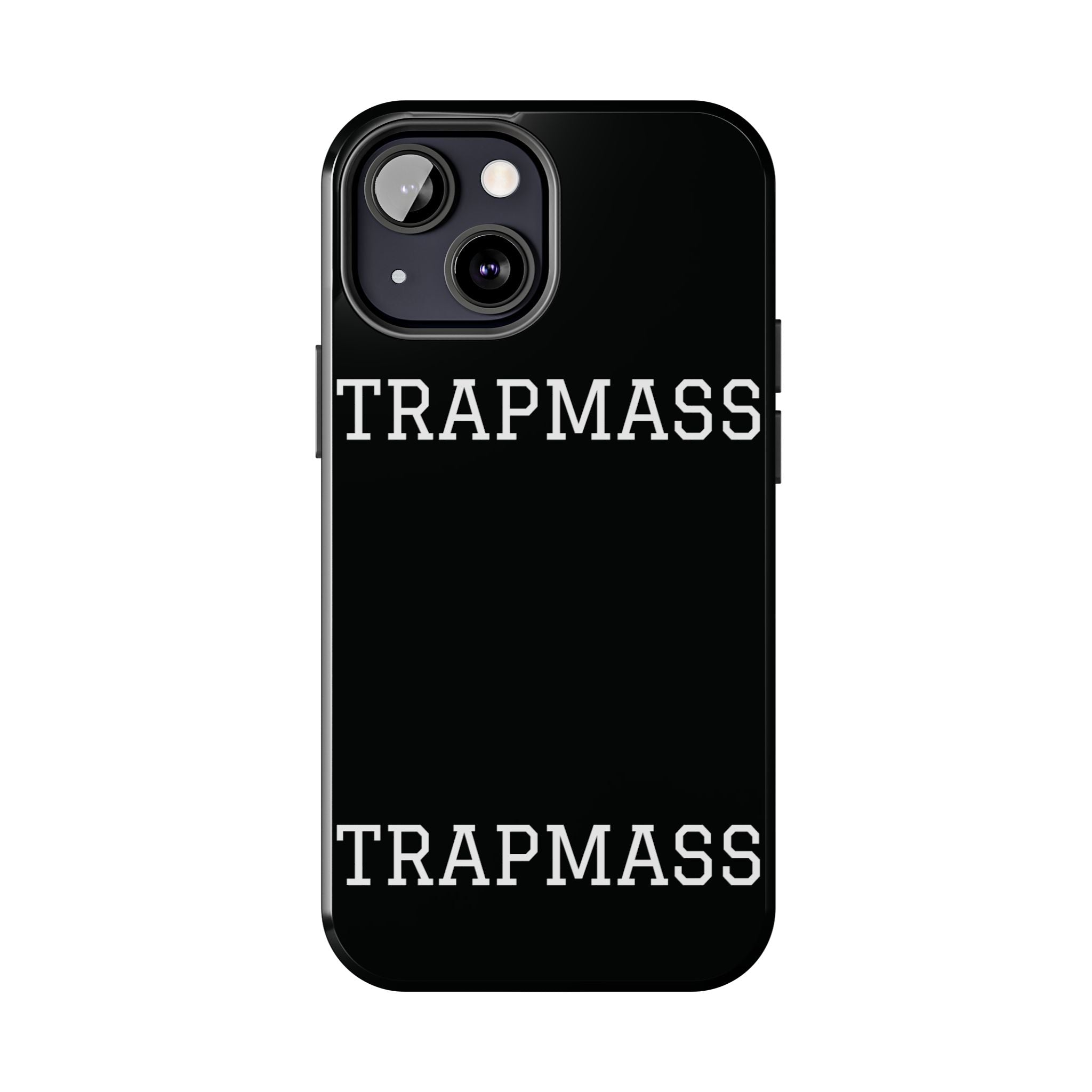 TRAPMASS Bold Text Tough Phone Case — Durable Black Protective Cover for Hip Hop Fans