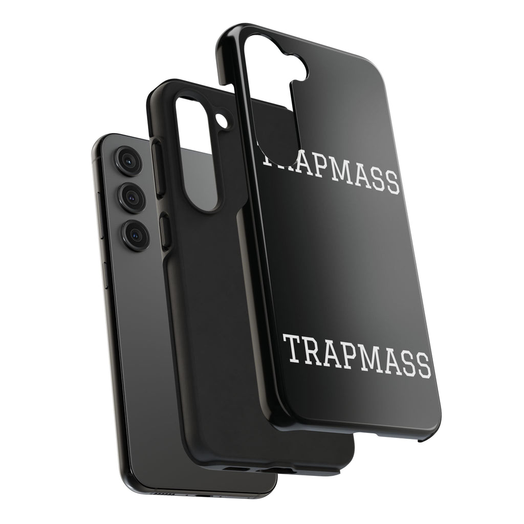 TRAPMASS Bold Text Tough Phone Case — Durable Black Protective Cover for Hip Hop Fans