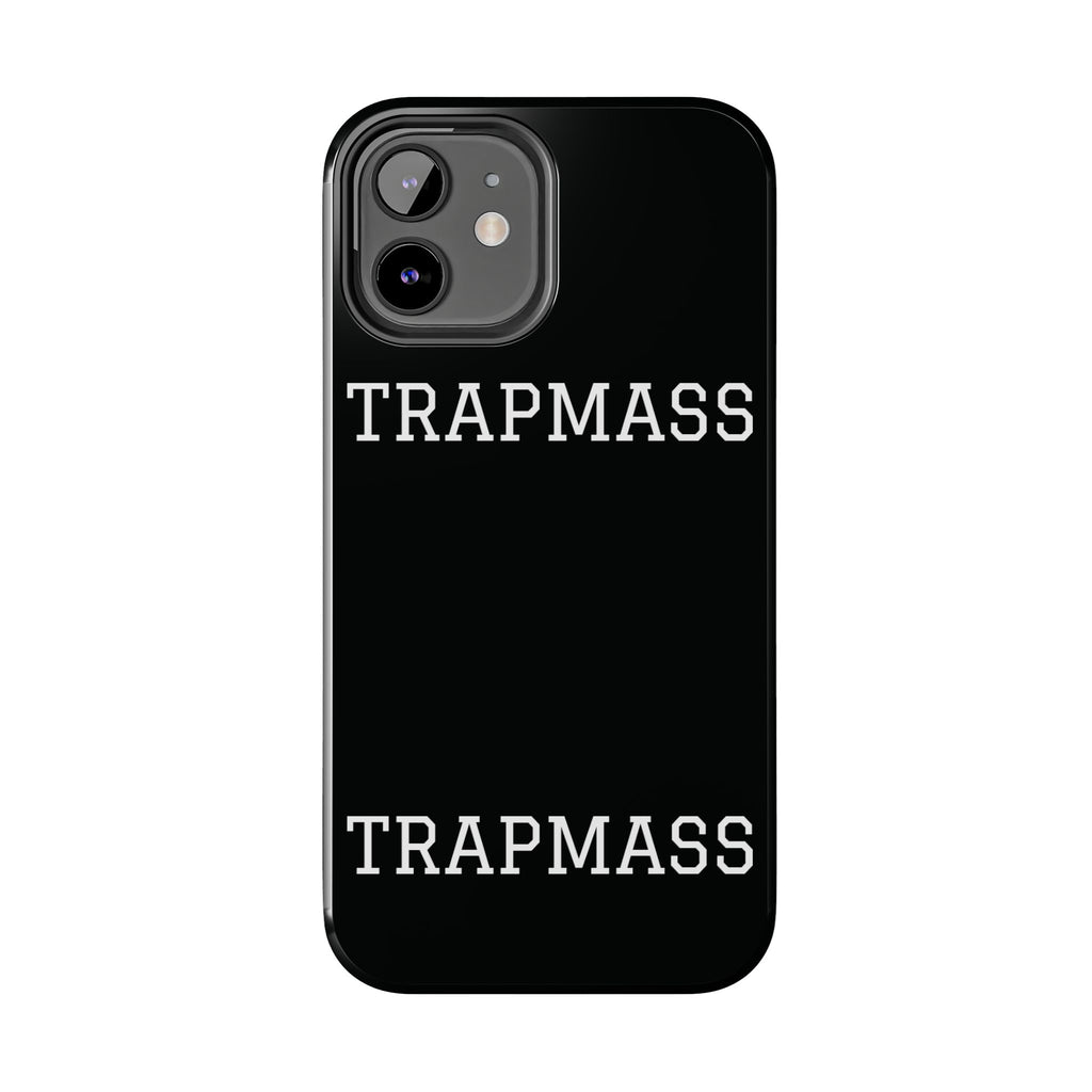 TRAPMASS Bold Text Tough Phone Case — Durable Black Protective Cover for Hip Hop Fans