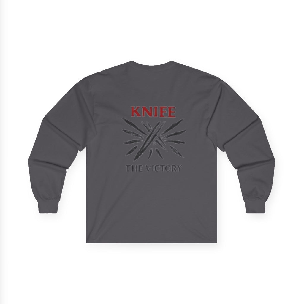 Trapmass Knife The Victory Long Sleeve Tee — Gothic Crest Graphic Shirt