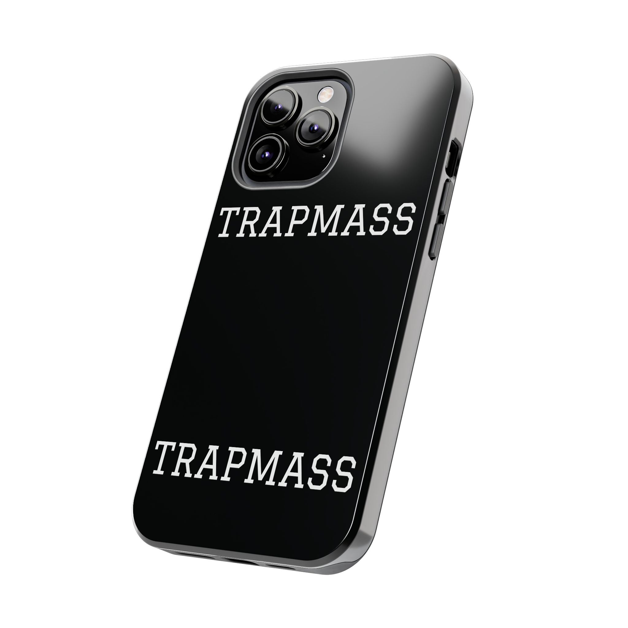 TRAPMASS Bold Text Tough Phone Case — Durable Black Protective Cover for Hip Hop Fans