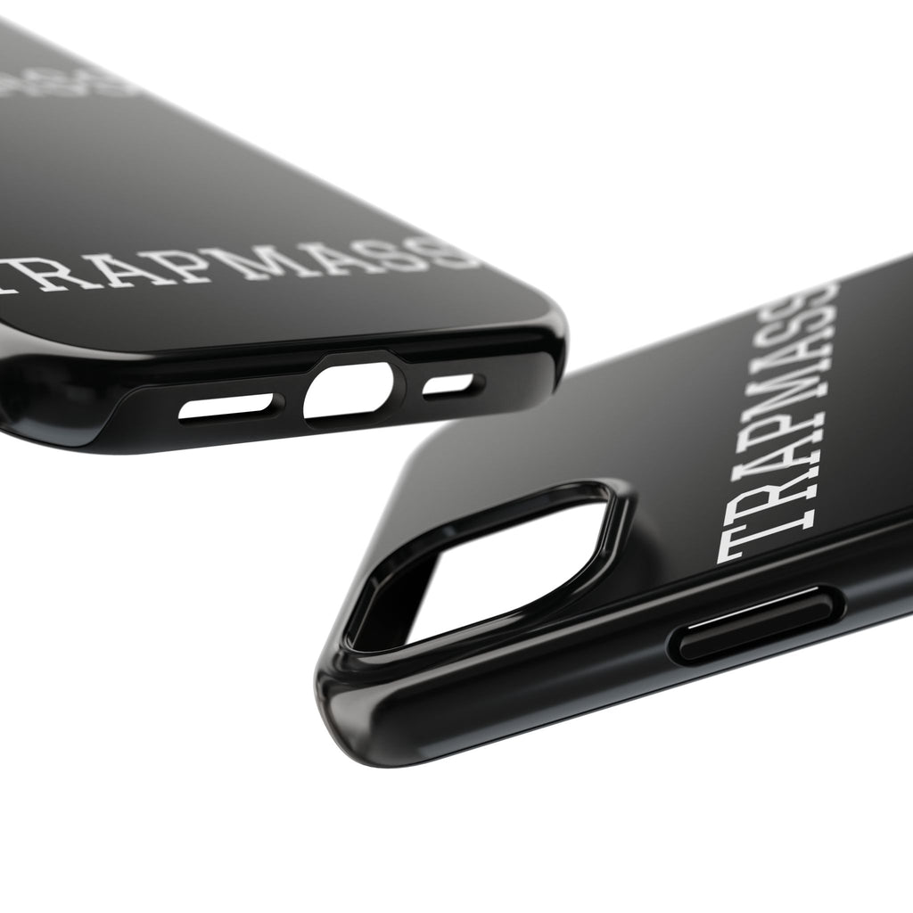 TRAPMASS Bold Text Tough Phone Case — Durable Black Protective Cover for Hip Hop Fans