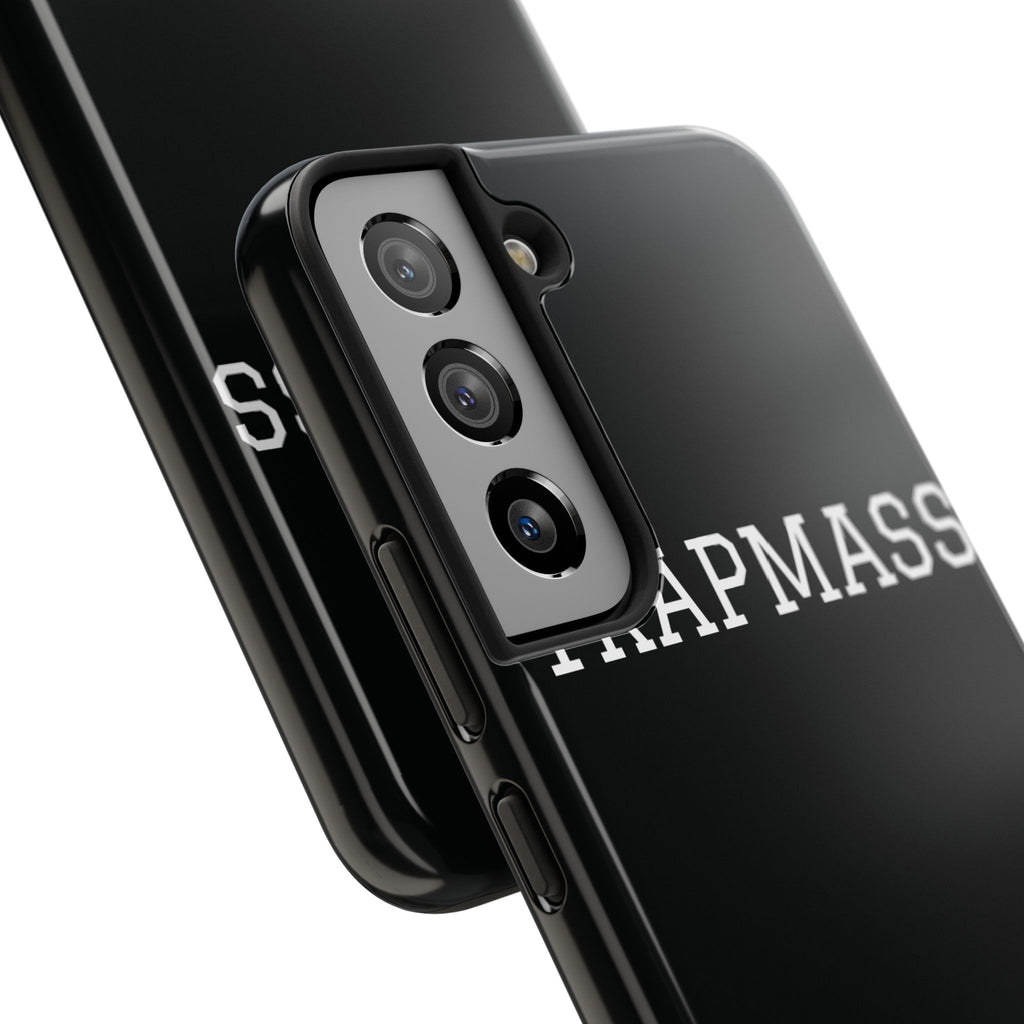 TRAPMASS Bold Text Tough Phone Case — Durable Black Protective Cover for Hip Hop Fans