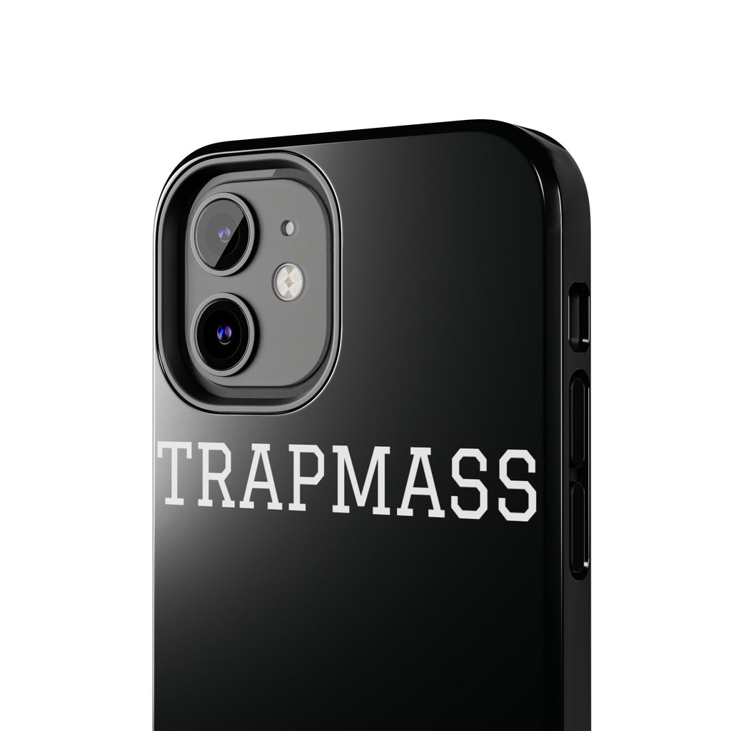 TRAPMASS Bold Text Tough Phone Case — Durable Black Protective Cover for Hip Hop Fans