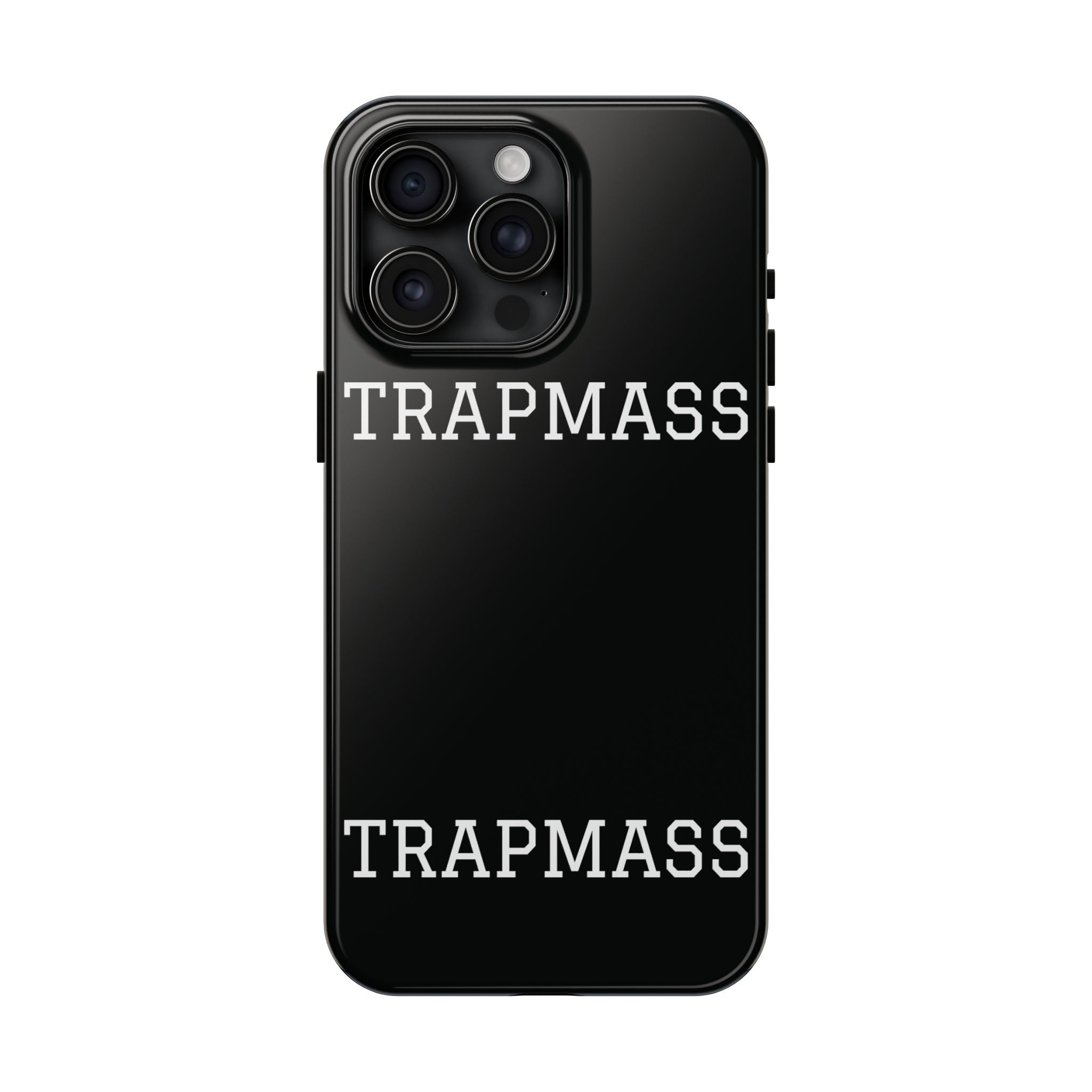 TRAPMASS Bold Text Tough Phone Case — Durable Black Protective Cover for Hip Hop Fans