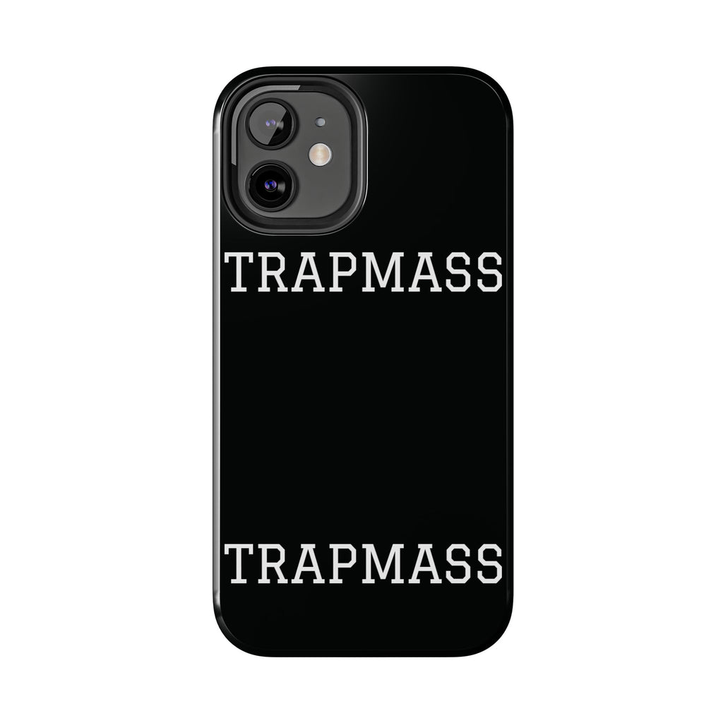 TRAPMASS Bold Text Tough Phone Case — Durable Black Protective Cover for Hip Hop Fans